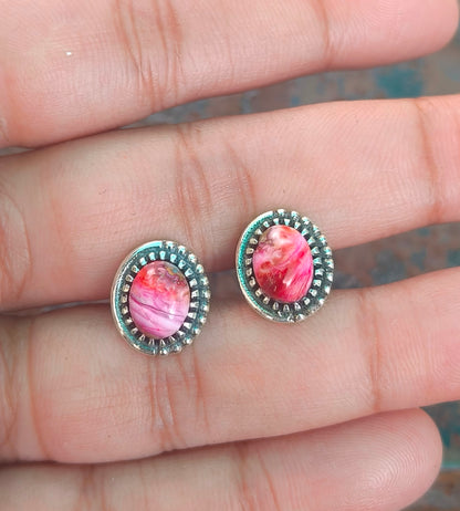 Pink Oyster Turquoise Earrings | 925 Silver Studs