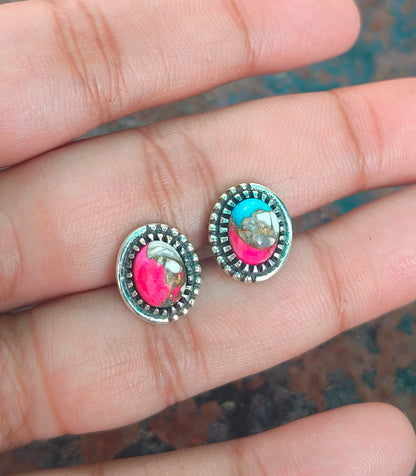 Pink Cotton Candy Turquoise Stud Earrings | 925 Silver Studs