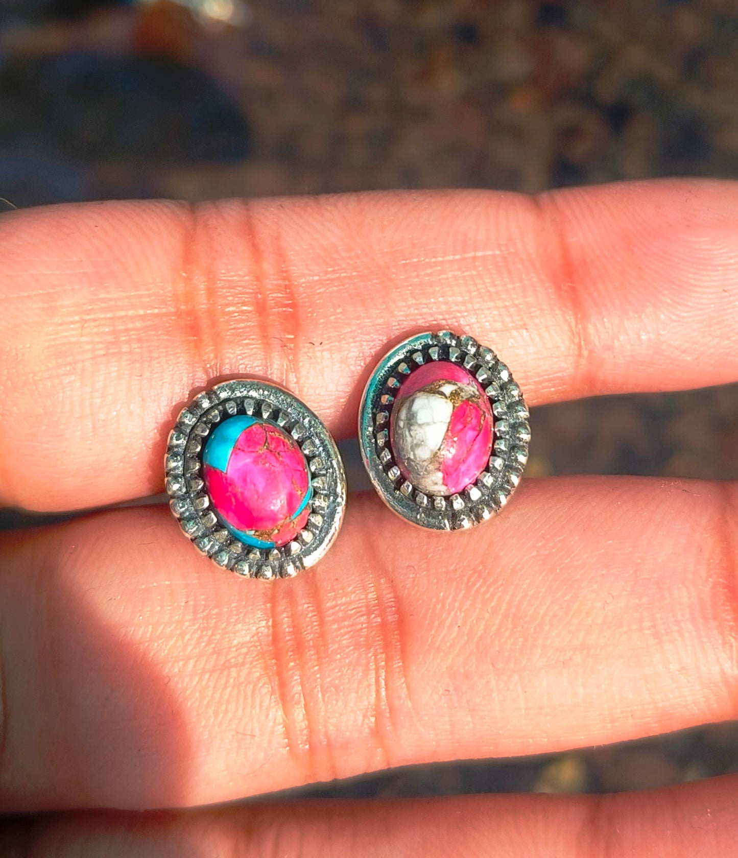 Pink Cotton Candy Turquoise Stud Earrings | 925 Silver Studs