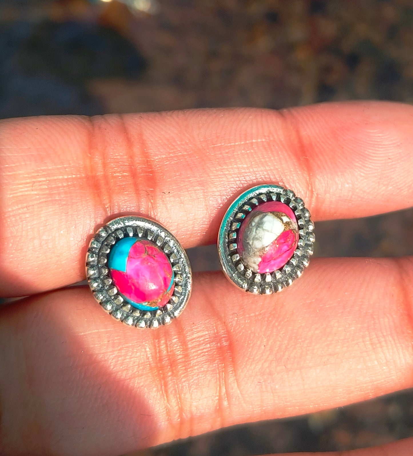 Pink Cotton Candy Turquoise Stud Earrings | 925 Silver Studs
