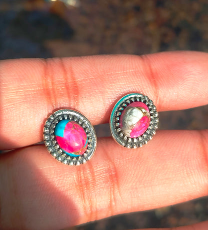 Pink Cotton Candy Turquoise Stud Earrings | 925 Silver Studs
