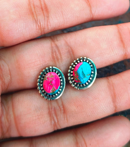 Pink Cotton Candy Turquoise Stud Earrings | 925 Silver Studs