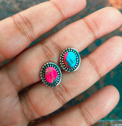Pink Cotton Candy Turquoise Stud Earrings | 925 Silver Studs
