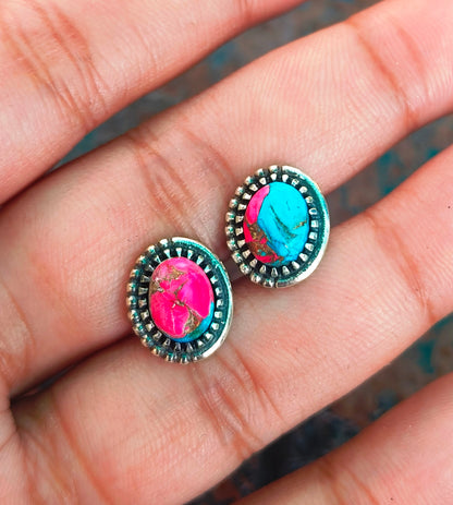 Pink Cotton Candy Turquoise Stud Earrings | 925 Silver Studs