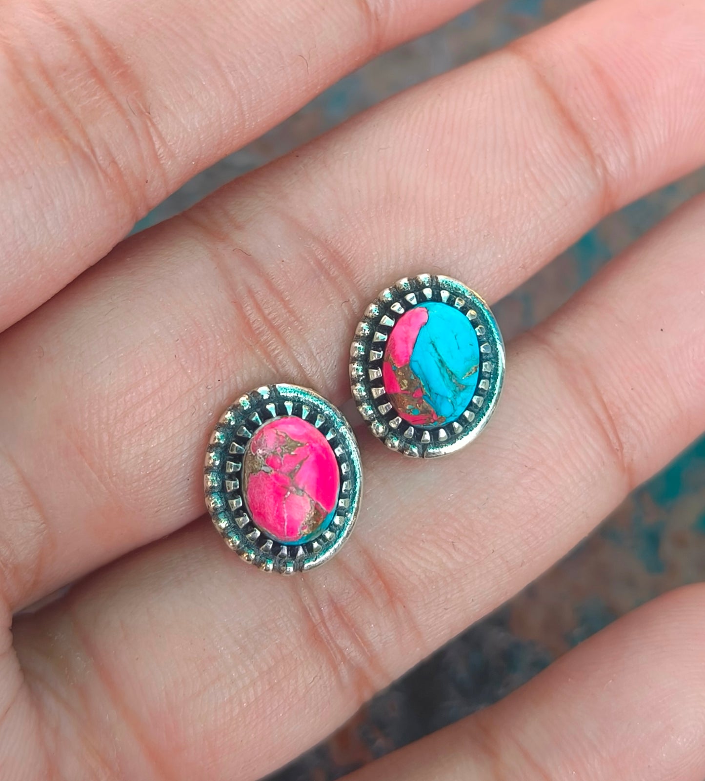 Pink Cotton Candy Turquoise Stud Earrings | 925 Silver Studs