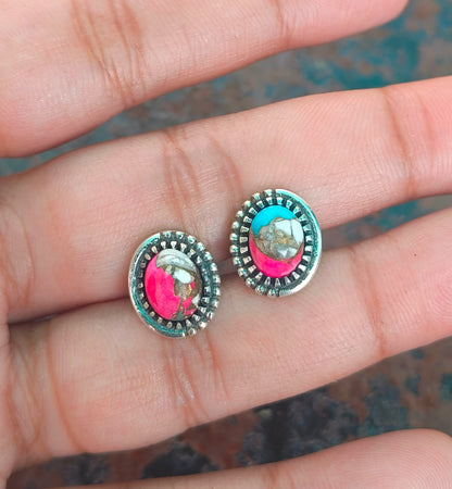 Pink Cotton Candy Turquoise Stud Earrings | 925 Silver Studs