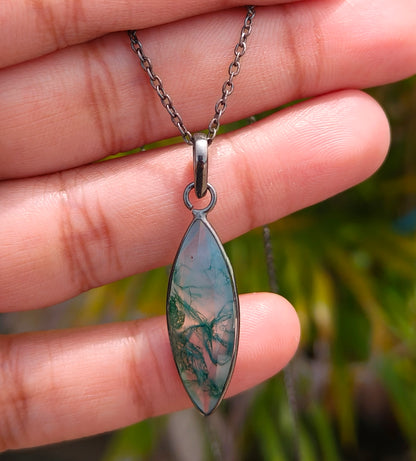 Green Moss Agate Silver Necklace for Men - SilverForestaa