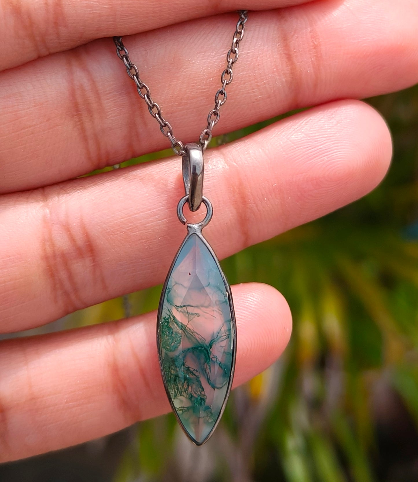 Green Moss Agate Silver Necklace for Men - SilverForestaa