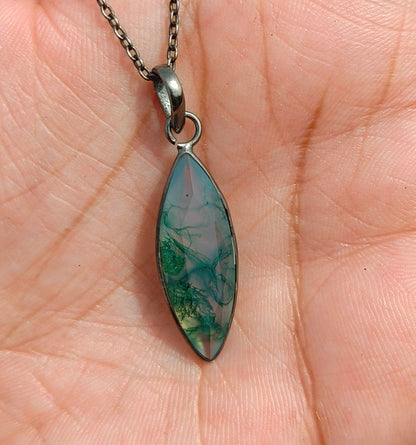 Green Moss Agate Silver Necklace for Men - SilverForestaa