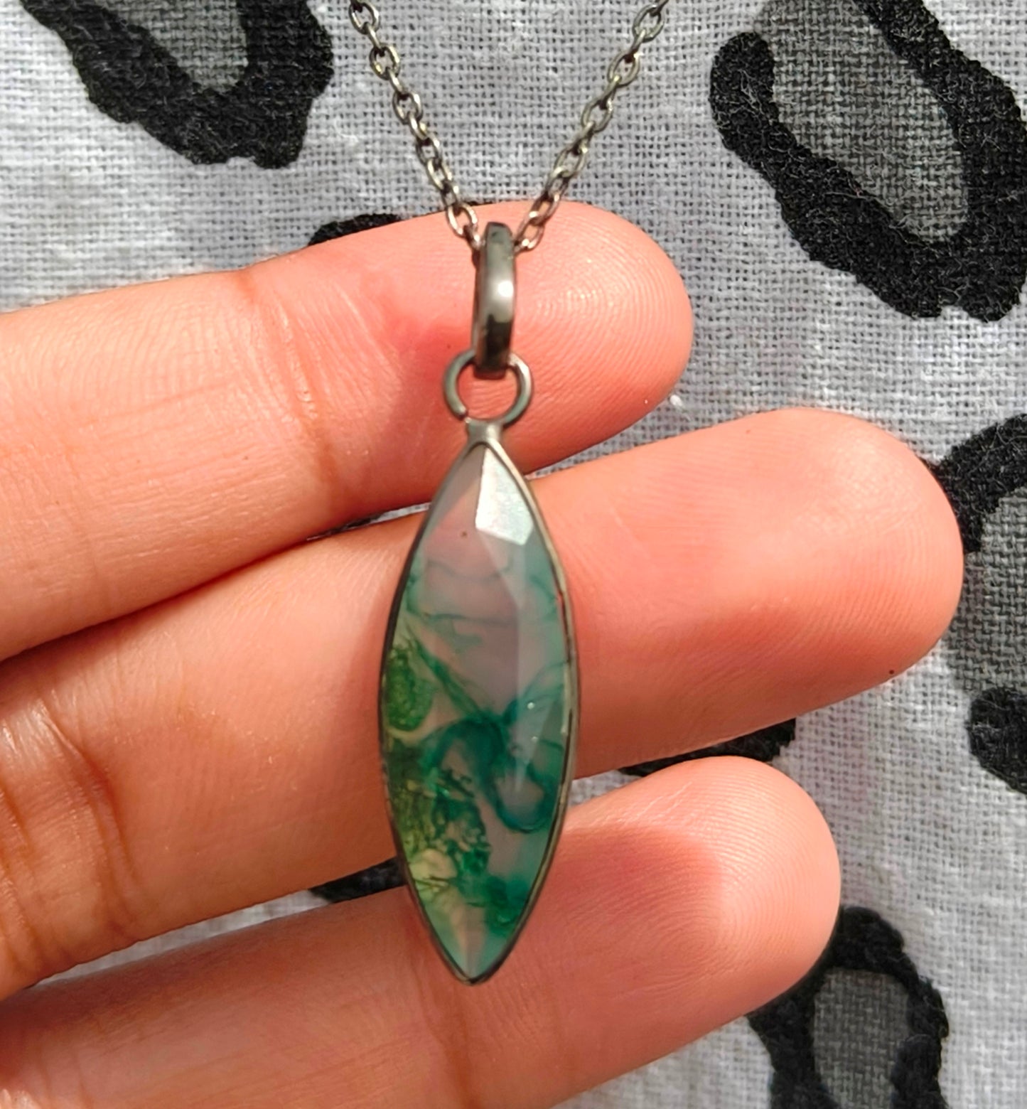 Green Moss Agate Silver Necklace for Men - SilverForestaa