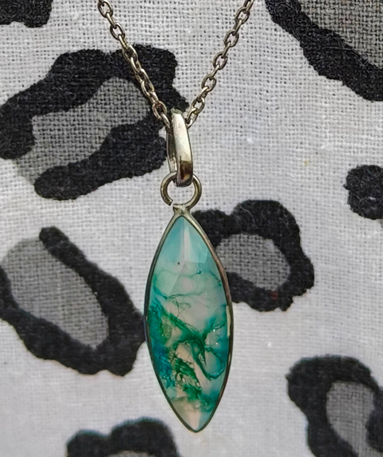 Green Moss Agate Silver Necklace for Men - SilverForestaa