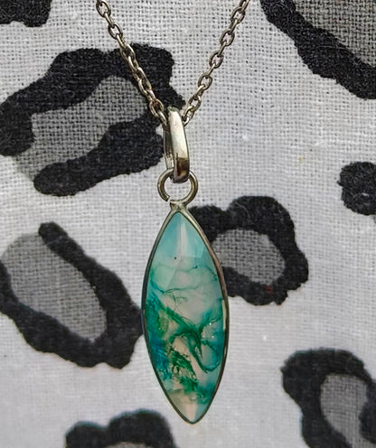 Green Moss Agate Silver Necklace for Men - SilverForestaa