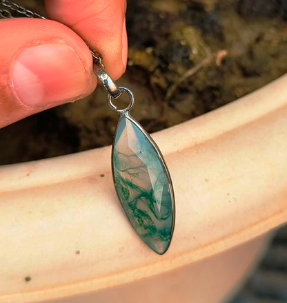 Green Moss Agate Silver Necklace for Men - SilverForestaa