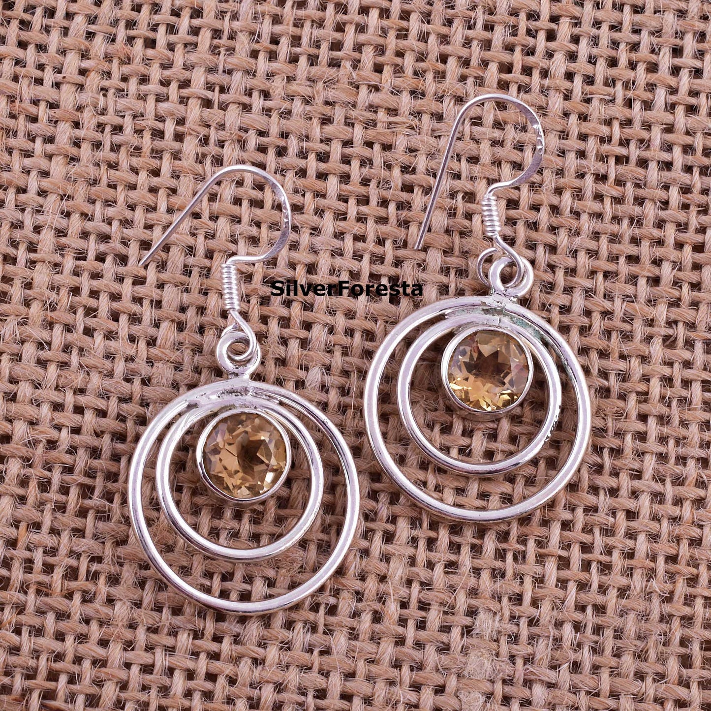 Natural Citrine Silver Earrings - SilverForestaa