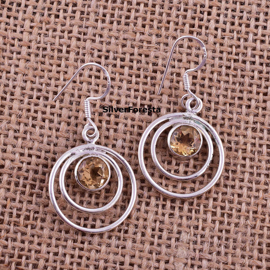 Natural Citrine Silver Earrings - SilverForestaa