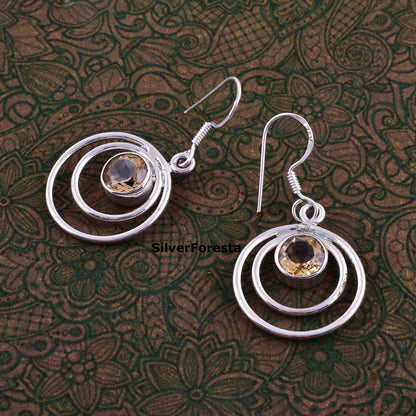 Natural Citrine Silver Earrings - SilverForestaa