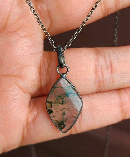Sterling Silver Moss Agate Necklace for Men - SilverForestaa