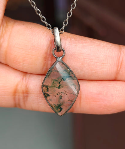 Sterling Silver Moss Agate Necklace for Men - SilverForestaa