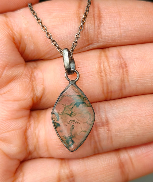 Sterling Silver Moss Agate Necklace for Men - SilverForestaa