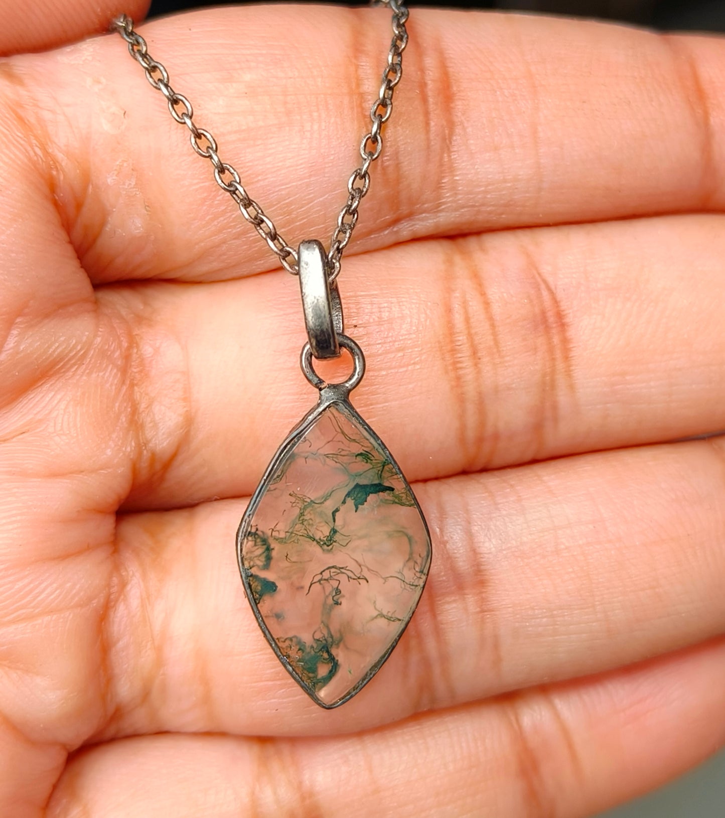 Sterling Silver Moss Agate Necklace for Men - SilverForestaa