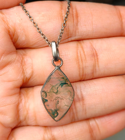 Sterling Silver Moss Agate Necklace for Men - SilverForestaa
