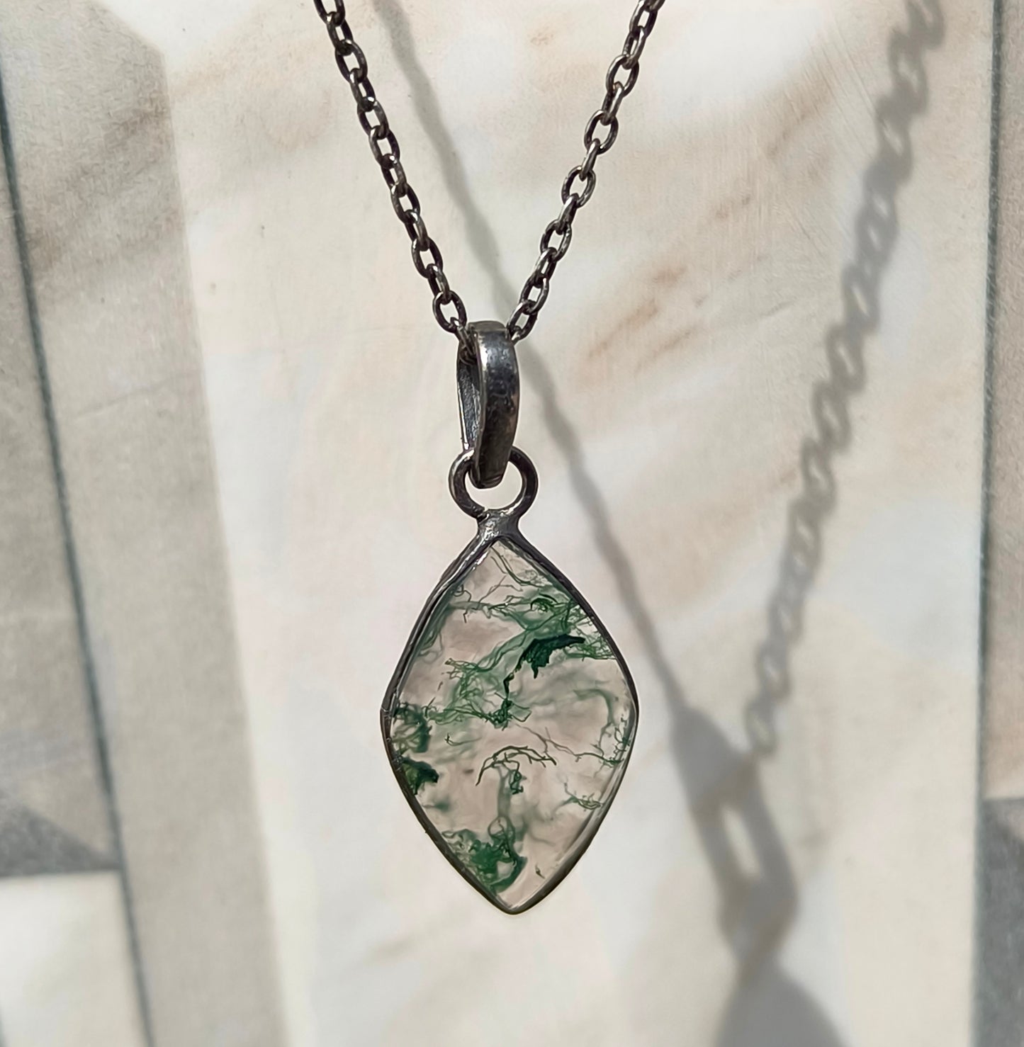 Sterling Silver Moss Agate Necklace for Men - SilverForestaa