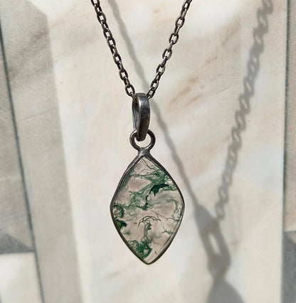 Sterling Silver Moss Agate Necklace for Men - SilverForestaa