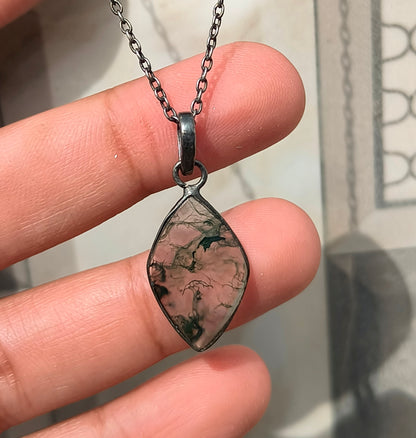 Sterling Silver Moss Agate Necklace for Men - SilverForestaa