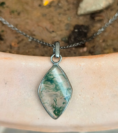 Sterling Silver Moss Agate Necklace for Men - SilverForestaa