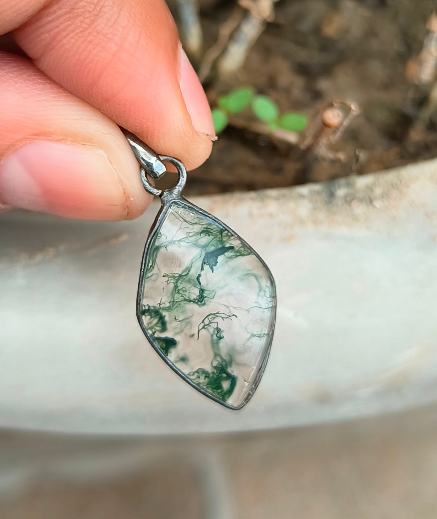 Sterling Silver Moss Agate Necklace for Men - SilverForestaa