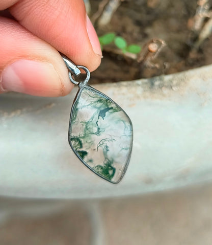 Sterling Silver Moss Agate Necklace for Men - SilverForestaa