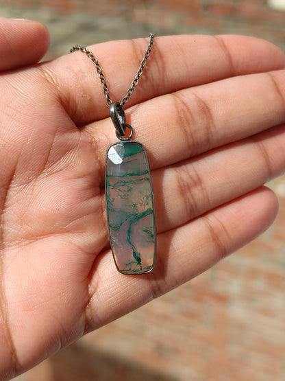 Earthy Moss Agate Witchy Necklace for Men - Gift for Boyfriend