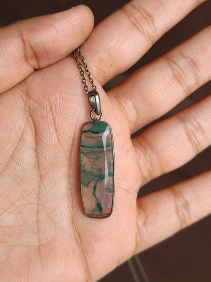 Earthy Moss Agate Witchy Necklace for Men - Gift for Boyfriend