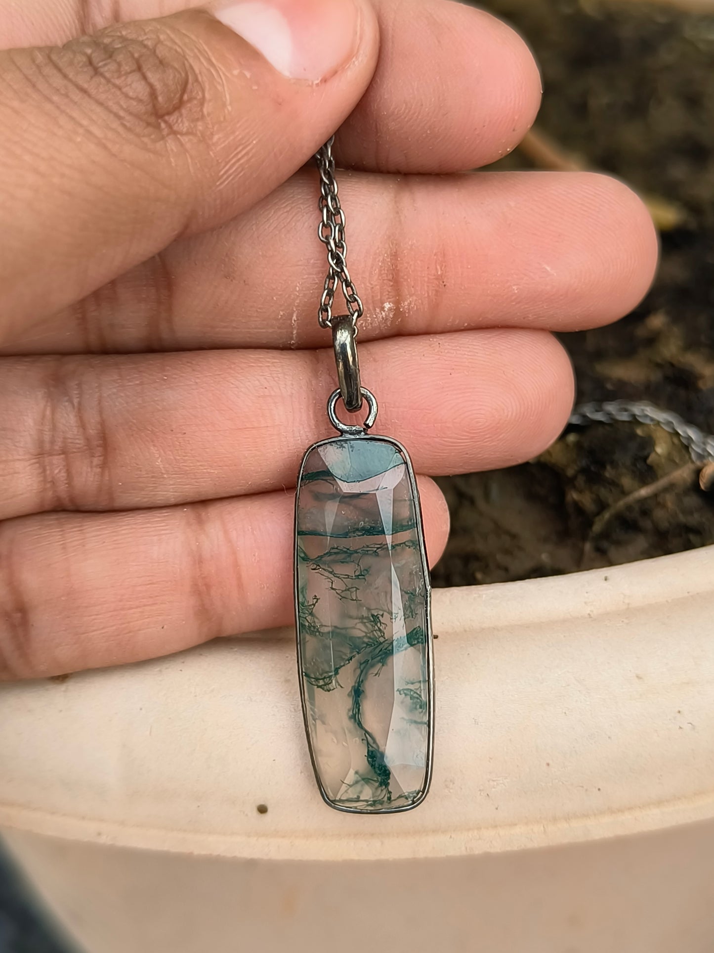 Earthy Moss Agate Witchy Necklace for Men - Gift for Boyfriend