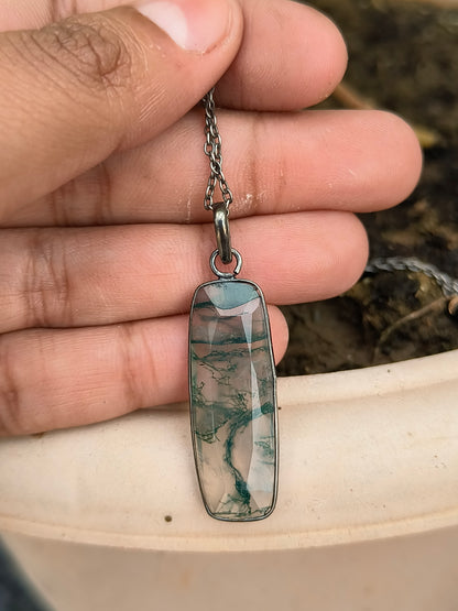 Earthy Moss Agate Witchy Necklace for Men - Gift for Boyfriend
