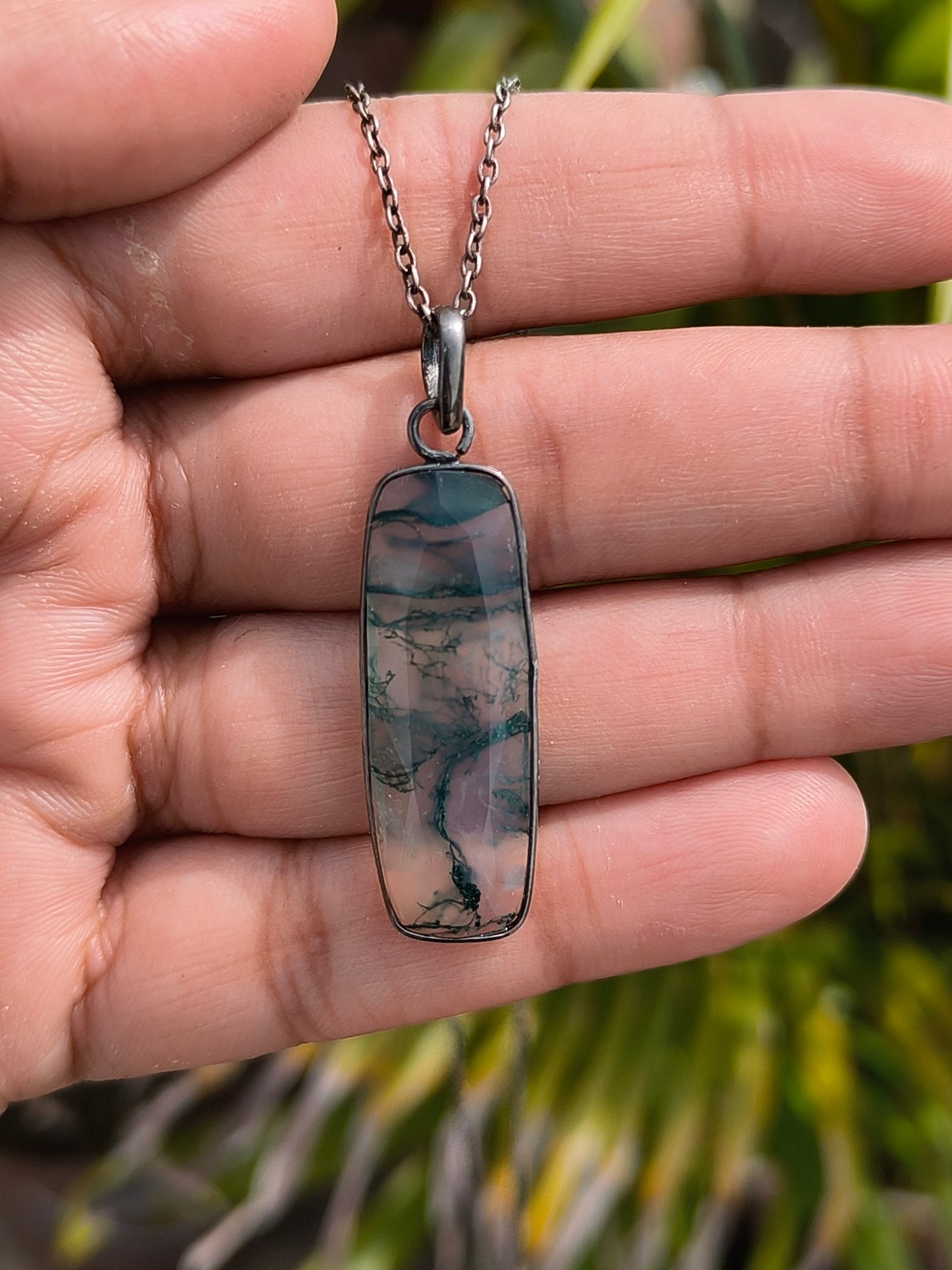 Earthy Moss Agate Witchy Necklace for Men - Gift for Boyfriend