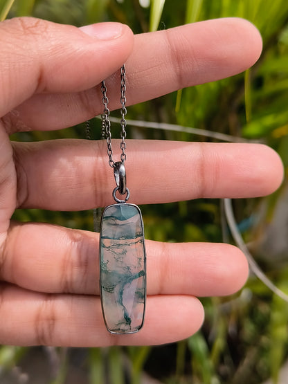 Earthy Moss Agate Witchy Necklace for Men - Gift for Boyfriend