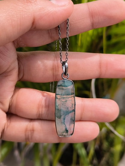 Earthy Moss Agate Witchy Necklace for Men - Gift for Boyfriend