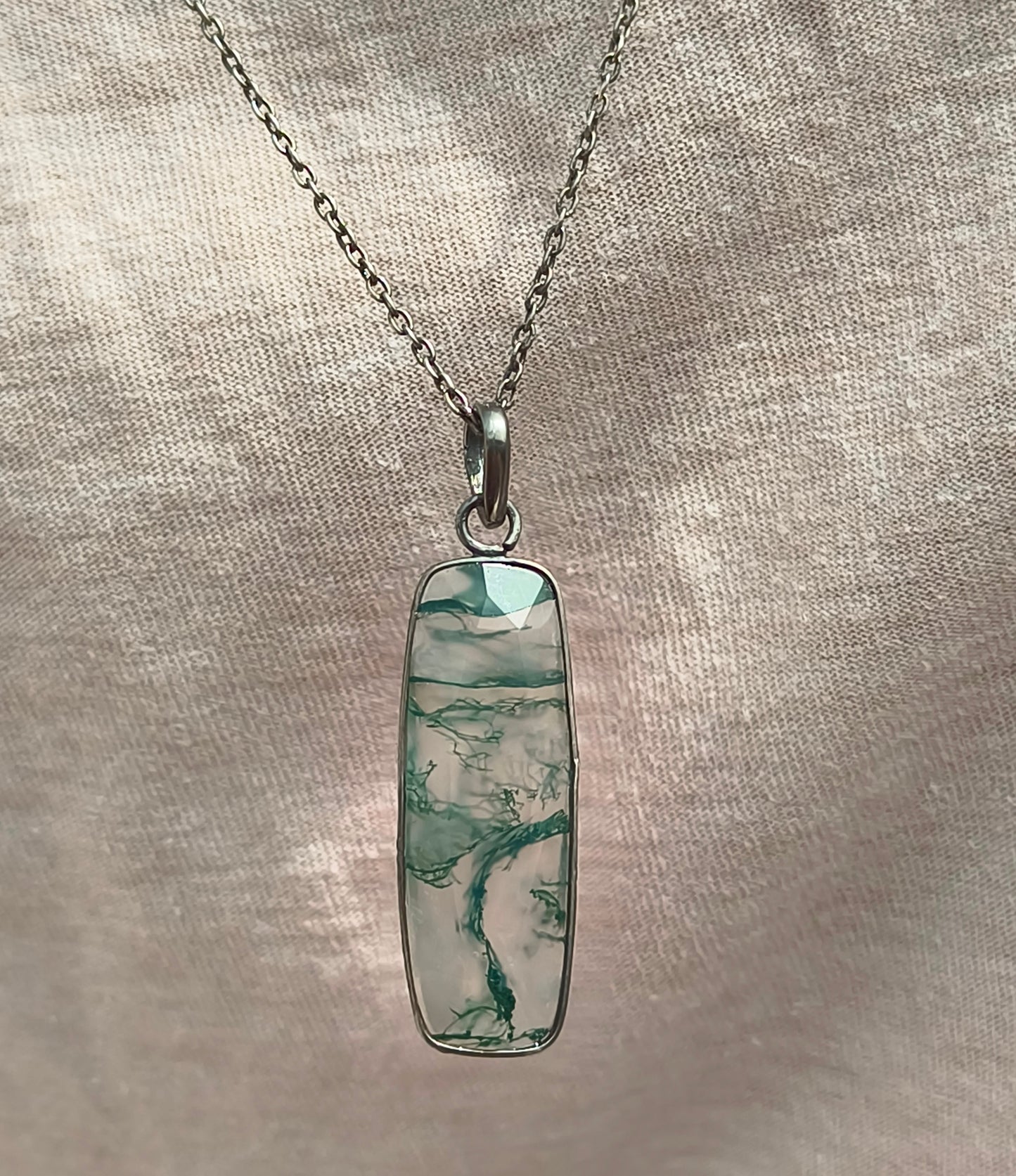 Earthy Moss Agate Witchy Necklace for Men - Gift for Boyfriend