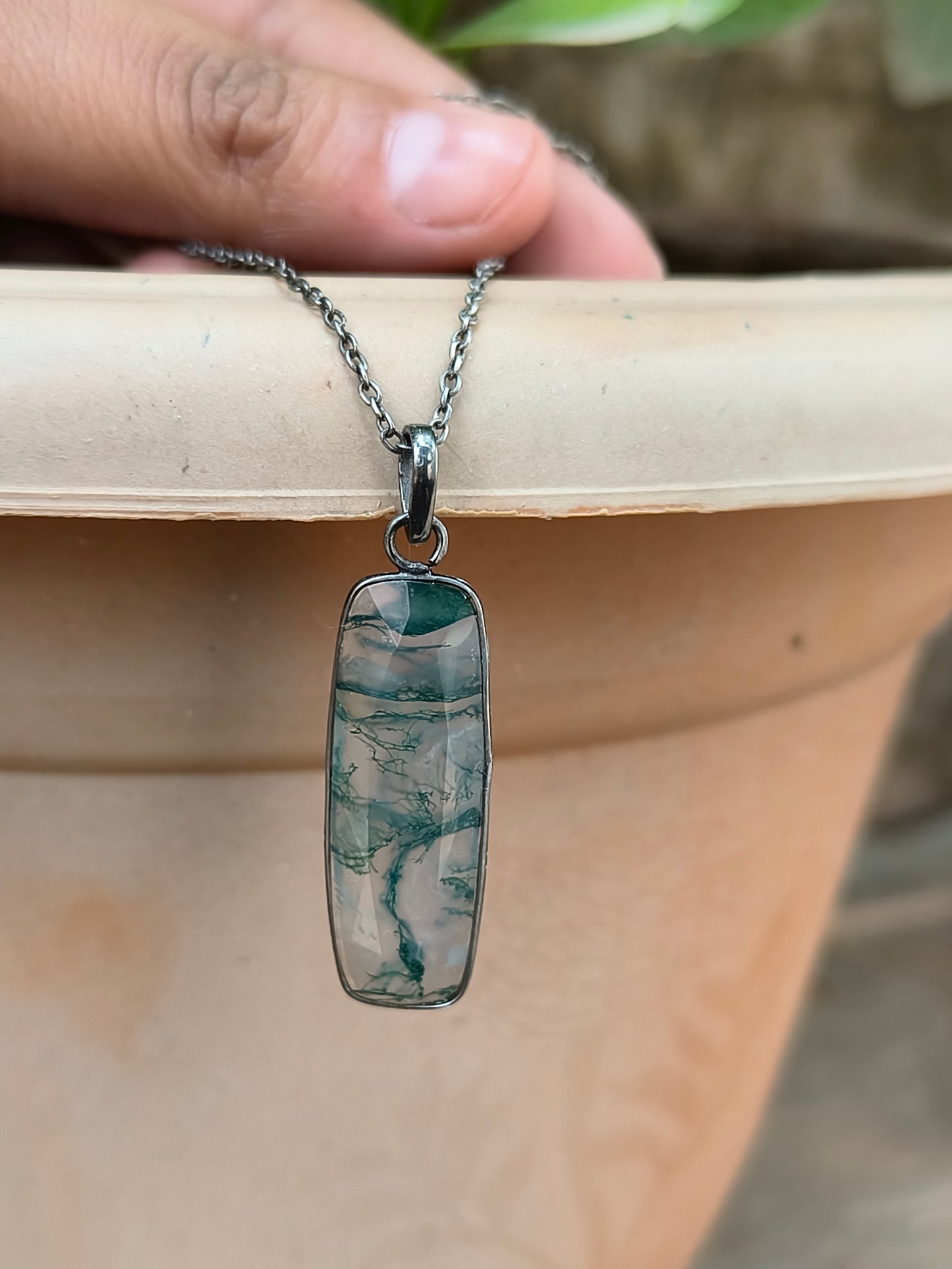 Earthy Moss Agate Witchy Necklace for Men - Gift for Boyfriend