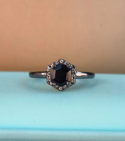 Black Onyx Gemstone Ring | Dainty 925 Silver Engagement Ring