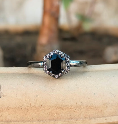 Black Onyx Gemstone Ring | Dainty 925 Silver Engagement Ring