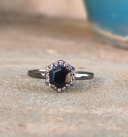 Black Onyx Gemstone Ring | Dainty 925 Silver Engagement Ring