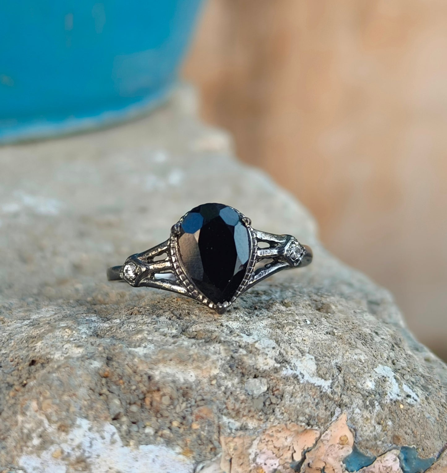 Black Onyx Engagement Ring for Women | 925 Silver Gift