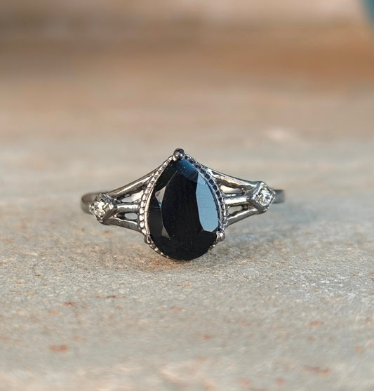 Black Onyx Engagement Ring for Women | 925 Silver Gift