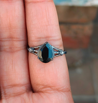 Black Onyx Engagement Ring for Women | 925 Silver Gift