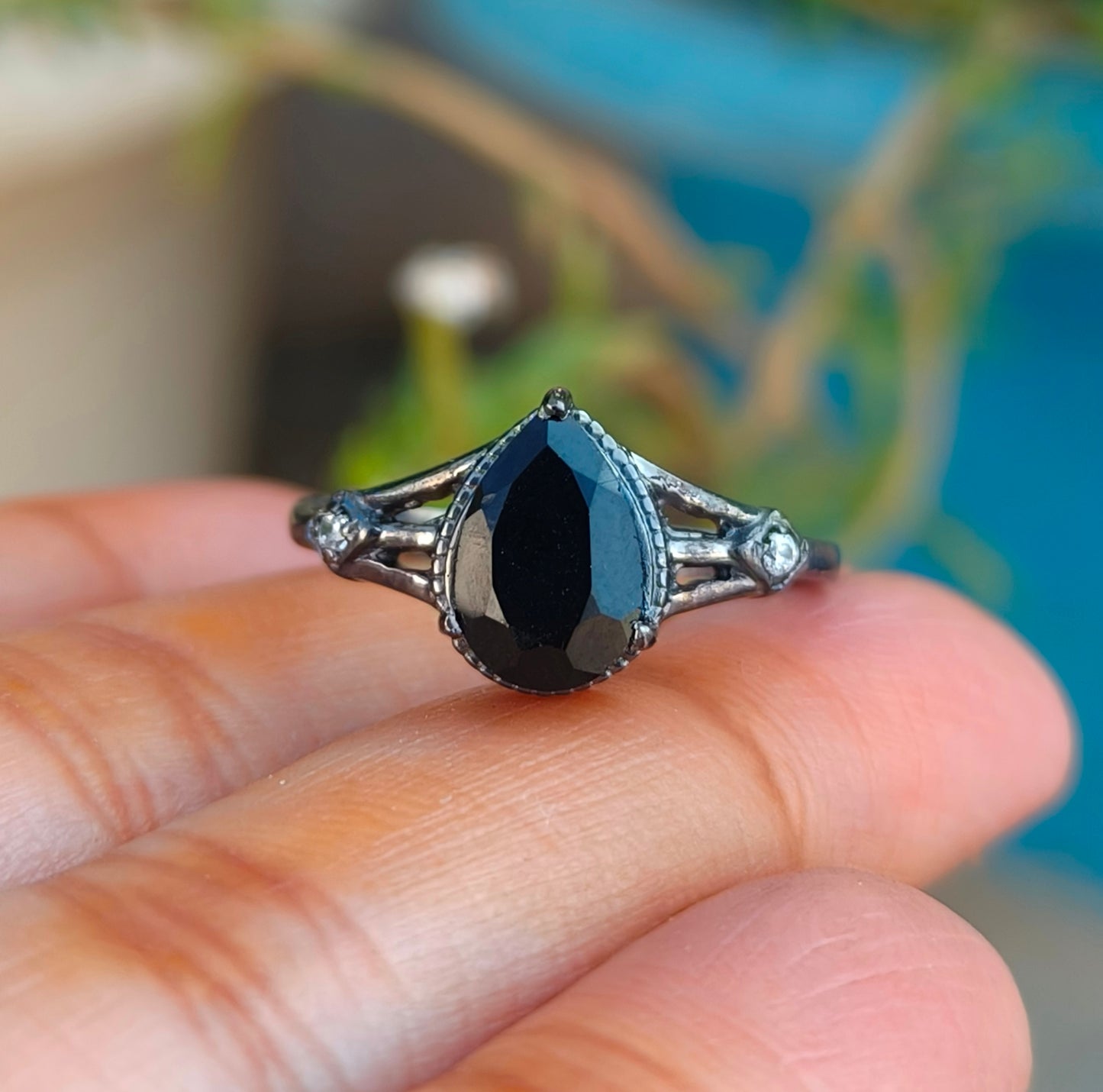 Black Onyx Engagement Ring for Women | 925 Silver Gift