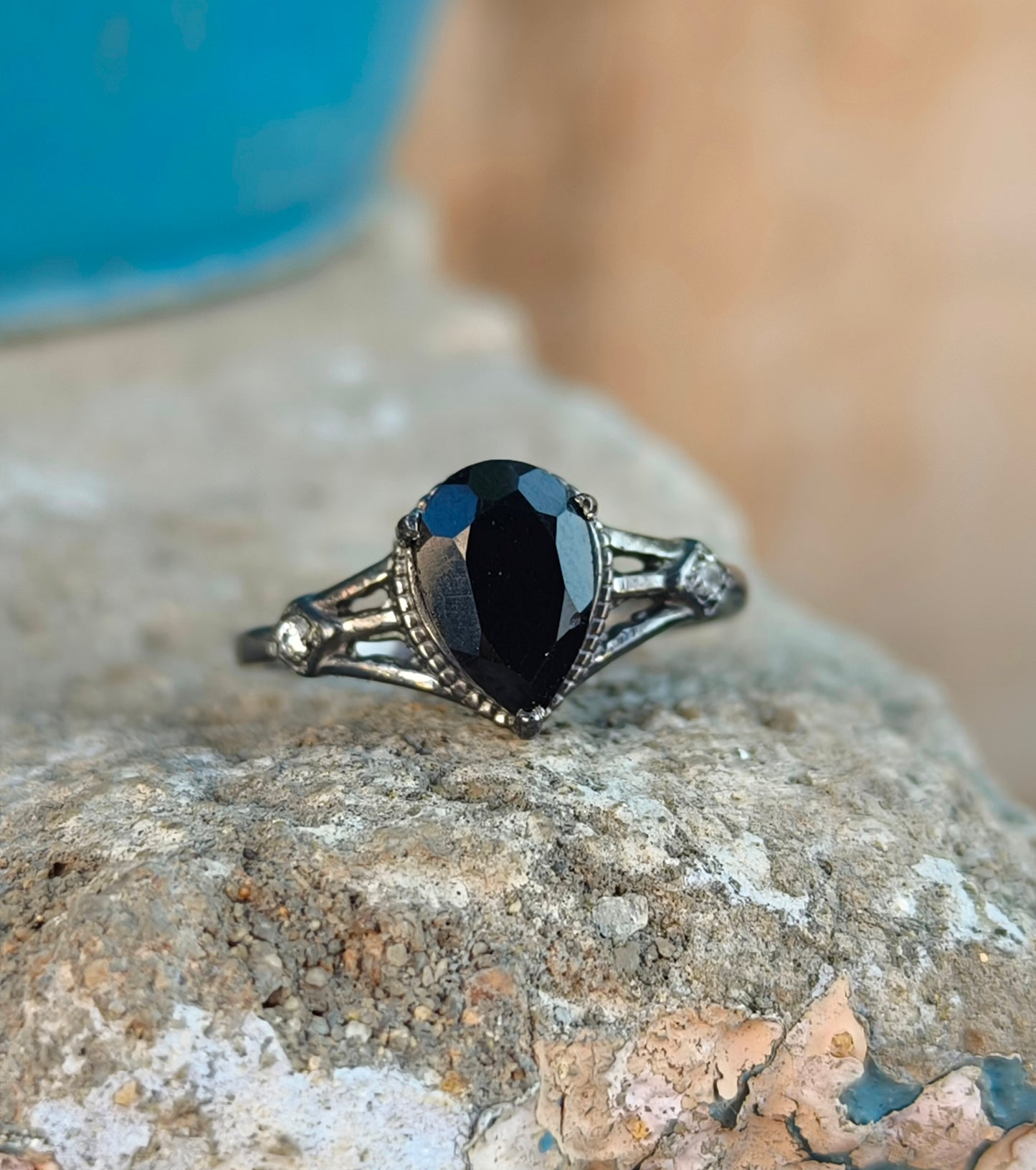 Black Onyx Engagement Ring for Women | 925 Silver Gift