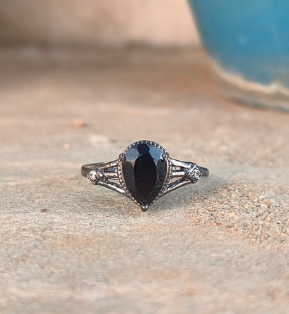 Black Onyx Engagement Ring for Women | 925 Silver Gift