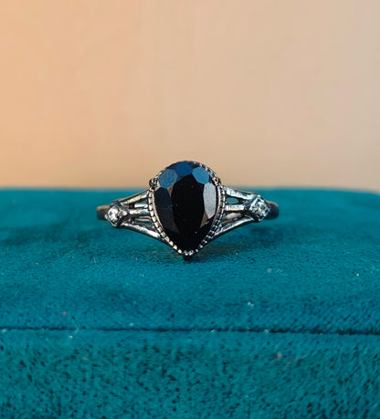 Black Onyx Engagement Ring for Women | 925 Silver Gift